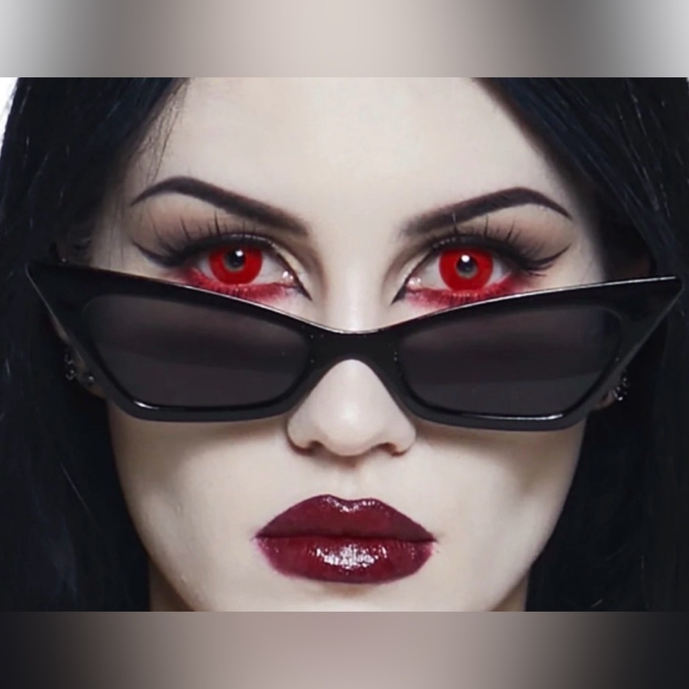 New Widow Black Goth Cat Eye Sunglasses Cunning Cat Dolls Kill Witch Vampire - Picture 2 of 7